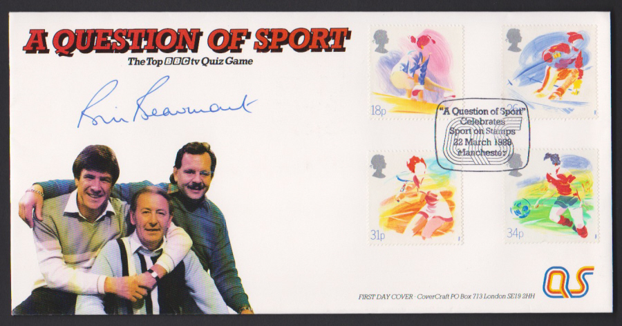 1988- Sport First Day Cover COVERCRAFT Question of Sport Manchester Postmark Signed by Bill Beaumont