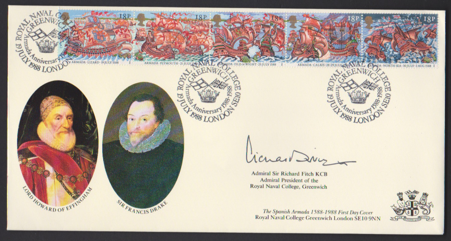 1988- Armada 1588First Day Cover COVERCRAFT Royal Naval College London SE10 Postmark Signed by Richard Fitch
