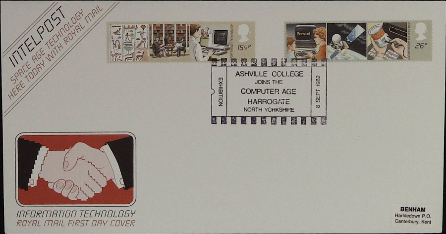 1982 - Information Technology Year Royal Mail - Ashville College,Computer Age, Harrogate Postmark [DUPLICATE]