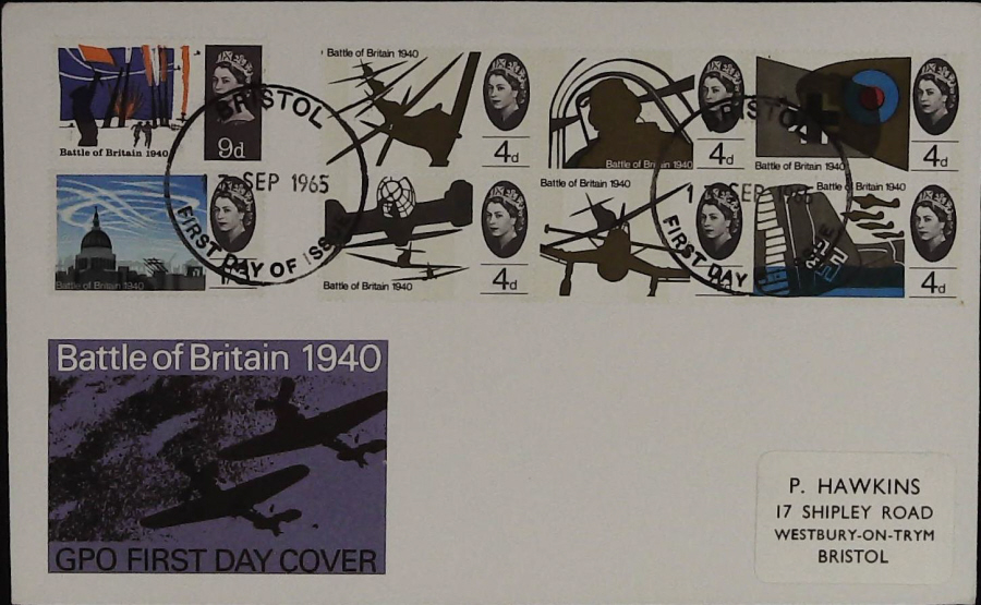 1965 Battle of Britain F D C F D I Bristol Postmark Illustrated. G P O Cover