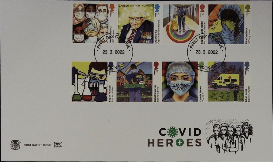 2022 COVID HEROES - STUART FDC -FIRST DAY OF ISSUE LONDON EC1 NON PICTORIAL POSTMARK