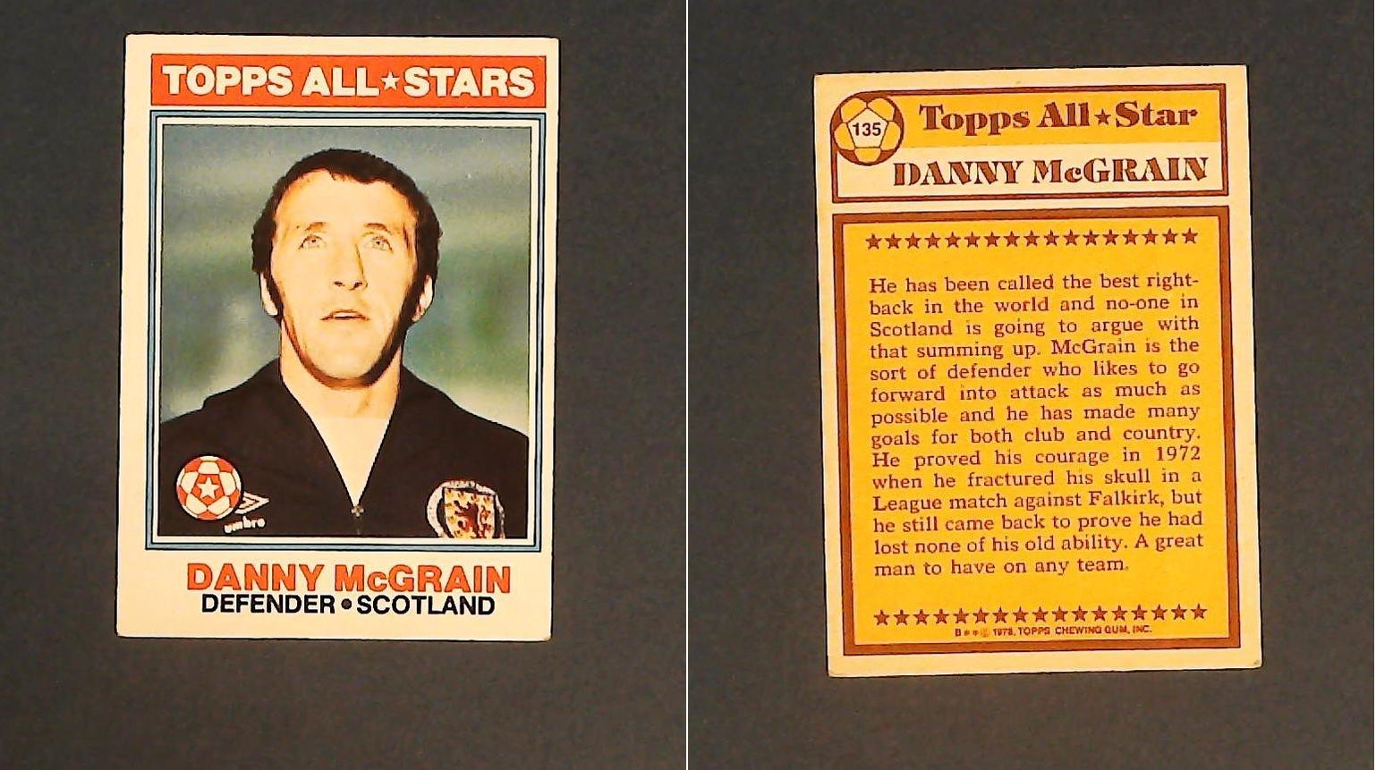 Topps Chewing Gum Orange Back Football Cards - 1978 No 135 Danny McGrain, Topps All*Stars Scotland Topps Chewing Gum Orange Back Football Cards - 1978 No 135 Danny McGrain, Topps All*Stars Scotland