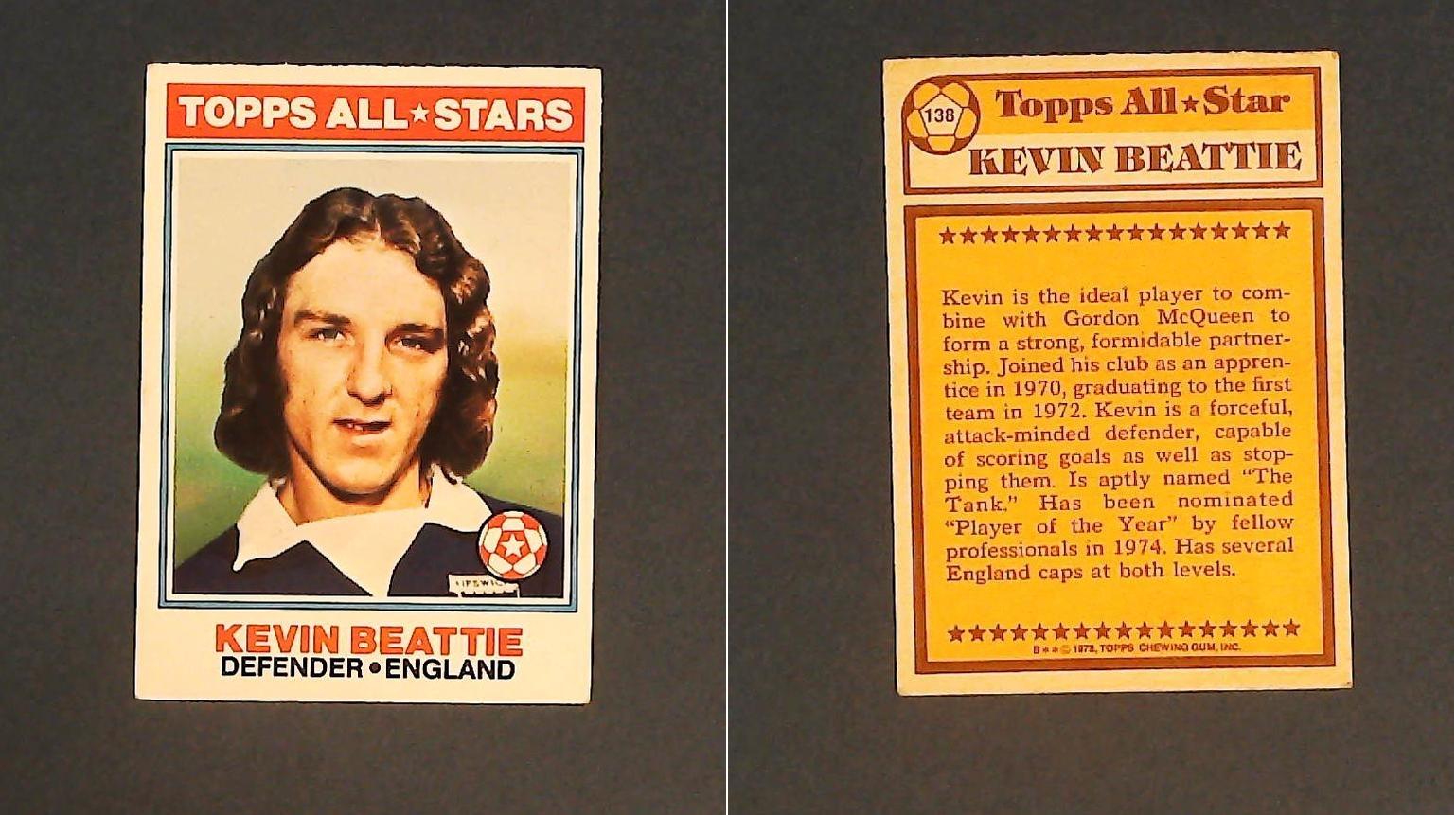 Topps Chewing Gum Orange Back Football Cards - 1978 No 138 Kevin Beattie, Topps All*Stars England Topps Chewing Gum Orange Back Football Cards - 1978 No 138 Kevin Beattie, Topps All*Stars England