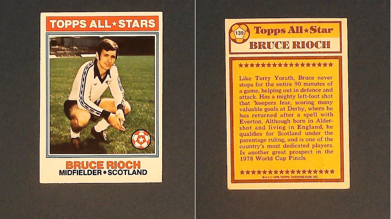 Topps Chewing Gum Orange Back Football Cards - 1978 No 139 Bruce Rioch, Topps All*Stars Scotland Topps Chewing Gum Orange Back Football Cards - 1978 No 139 Bruce Rioch, Topps All*Stars Scotland