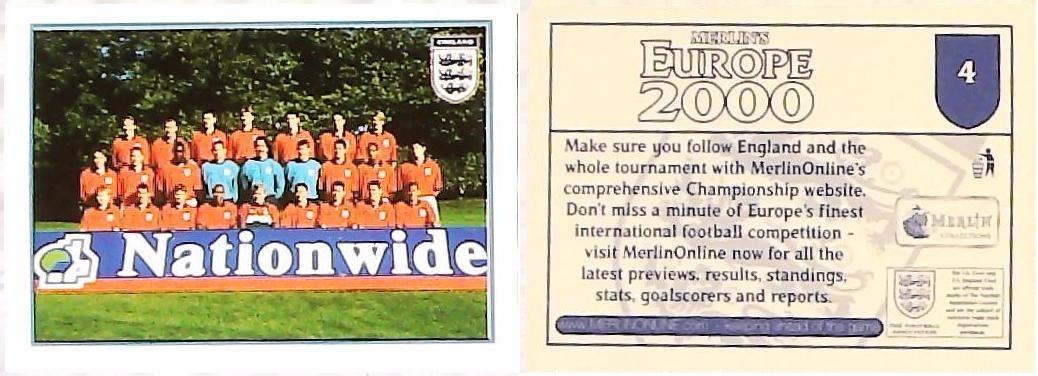 Merlin Europe 2000 Football Stickers The England Team No4 ENGLAND TEAM Merlin Europe 2000 Football Stickers The England Team No4 ENGLAND TEAM