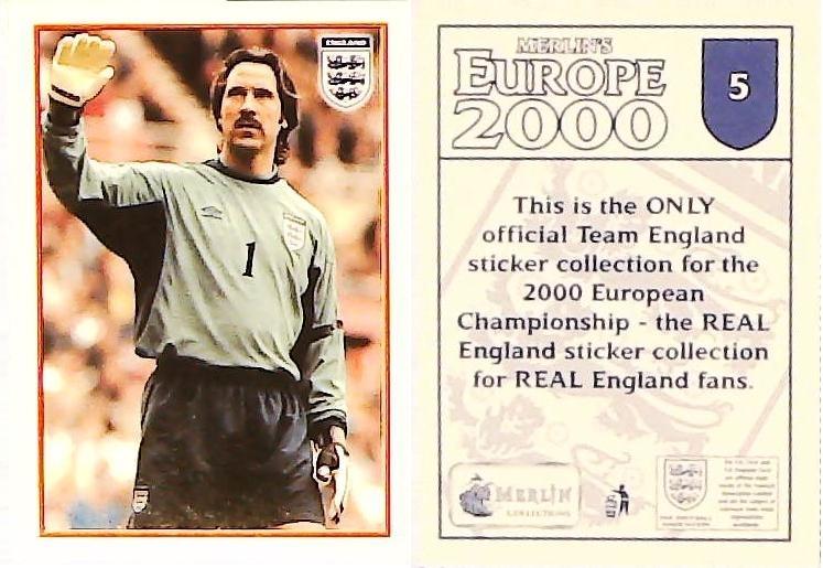Merlin Europe 2000 Football Stickers The England Team No5 DAVID SEAMAN Merlin Europe 2000 Football Stickers The England Team No5 DAVID SEAMAN