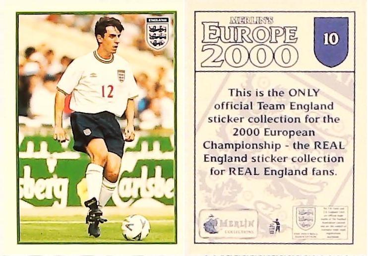Merlin Europe 2000 Football Stickers The England Team No10 GARY NEVILLE Merlin Europe 2000 Football Stickers The England Team No10 GARY NEVILLE