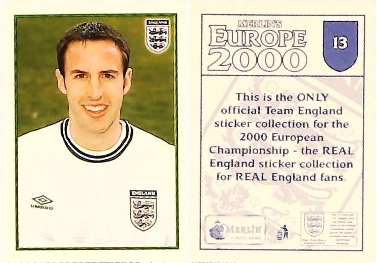Merlin 2000 Europe Football Stickers The England Team No13 GARETH SOUTHGATE Merlin 2000 Europe Football Stickers The England Team No13 GARETH SOUTHGATE