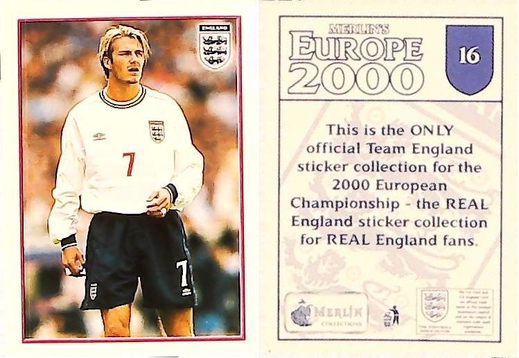 Merlin Europe 2000 Football Stickers The England Team No16 DAVID BECKHAM Merlin Europe 2000 Football Stickers The England Team No16 DAVID BECKHAM