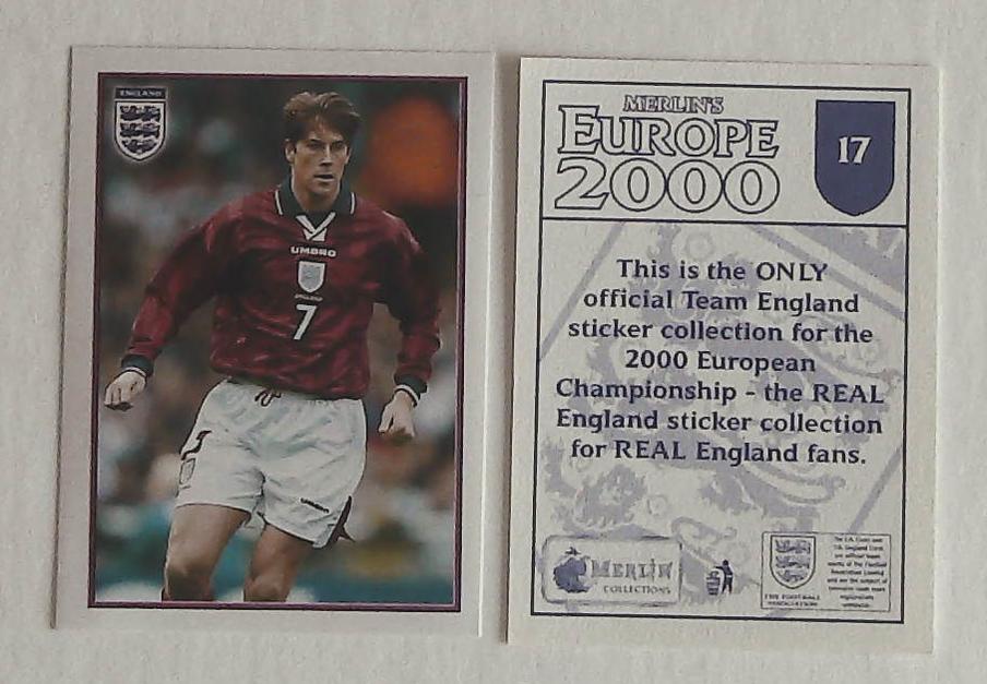 Merlin Europe 2000 Football Stickers The England Team No17 DARREN ANDERSON Merlin Europe 2000 Football Stickers The England Team No17 DARREN ANDERSON