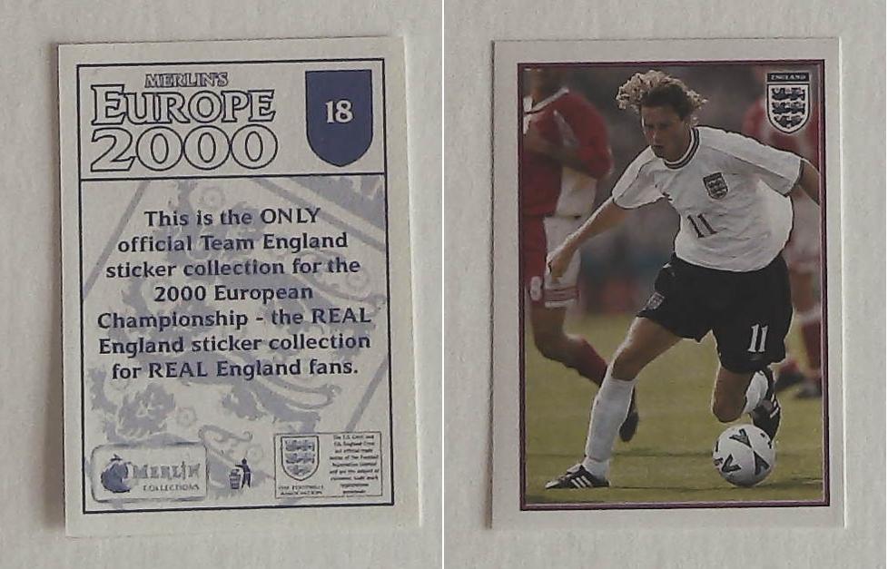 Merlin Europe 2000 Football Stickers The England Team No18: Steve McManaman - England Merlin Europe 2000 Football Stickers The England Team No18: Steve McManaman - England