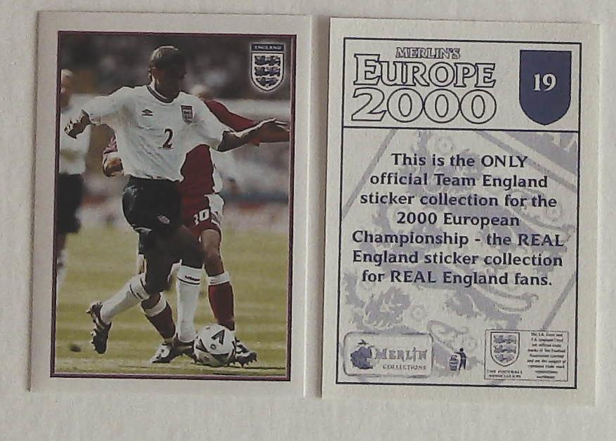 Merlin Europe 2000 Football Stickers The England Team No19 KIERON DYER Merlin Europe 2000 Football Stickers The England Team No19 KIERON DYER