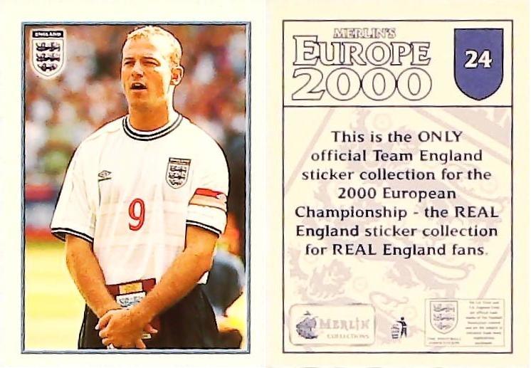 Merlin Europe 2000 Football Stickers The England Team No 24: Alan Shearer - England Merlin Europe 2000 Football Stickers The England Team No 24: Alan Shearer - England