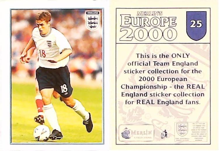 Merlin Europe 2000 Football Stickers The England Team No 25: Michael Owen - England Merlin Europe 2000 Football Stickers The England Team No 25: Michael Owen - England