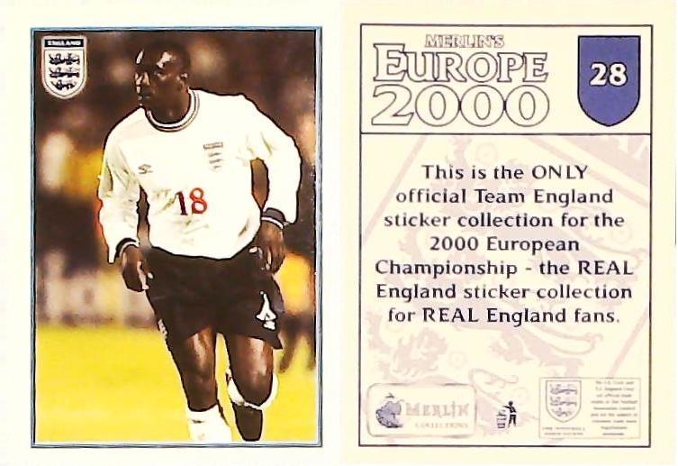 Merlin Europe 2000 Football Stickers The England Team No 28: Emile Heskey - England Merlin Europe 2000 Football Stickers The England Team No 28: Emile Heskey - England