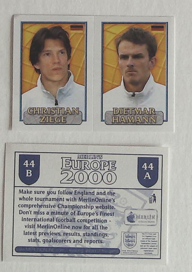 Merlin Europe 2000 Football Stickers Group A 2000 Sticker No 44: Christian Ziege - Dietmar Hamann - Germany Merlin Europe 2000 Football Stickers Group A 2000 Sticker No 44: Christian Ziege - Dietmar Hamann - Germany