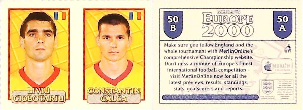 Merlin Europe 2000 Football Stickers Group A 2000 Sticker No 50: Liviu Ciobotariu - Constantin Gâlca Merlin Europe 2000 Football Stickers Group A 2000 Sticker No 50: Liviu Ciobotariu - Constantin Gâlca