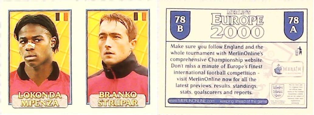 Merlin Europe 2000 Football Stickers Group A 2000 Sticker No 78: Lokonda Mpenza - Branco Strupar - Belgium Merlin Europe 2000 Football Stickers Group A 2000 Sticker No 78: Lokonda Mpenza - Branco Strupar - Belgium