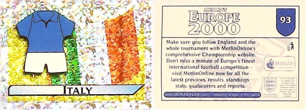 Merlin Europe 2000 Football Stickers Group A 2000 Sticker No 93: Flag and Kit - Italy Merlin Europe 2000 Football Stickers Group A 2000 Sticker No 93: Flag and Kit - Italy