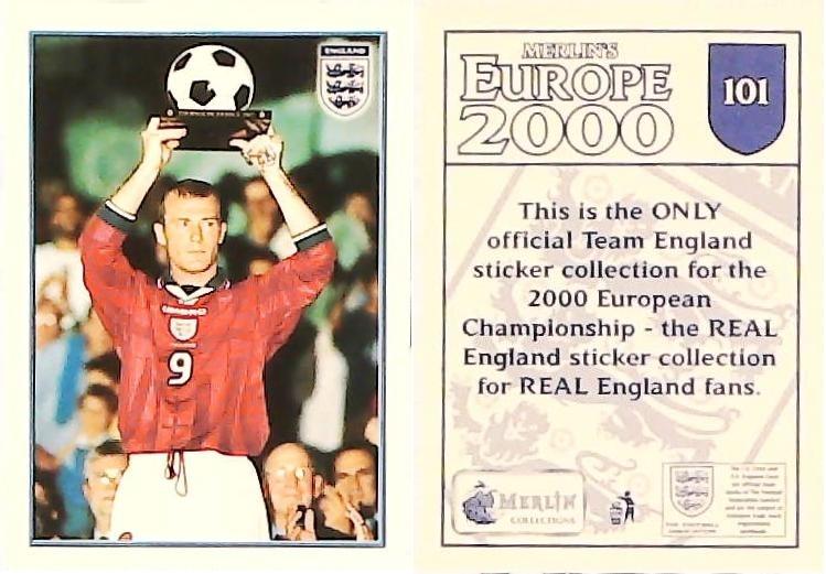 Merlin Europe 2000 Football Stickers Group A 2000 Sticker No 101: Alan Shearer - England Merlin Europe 2000 Football Stickers Group A 2000 Sticker No 101: Alan Shearer - England