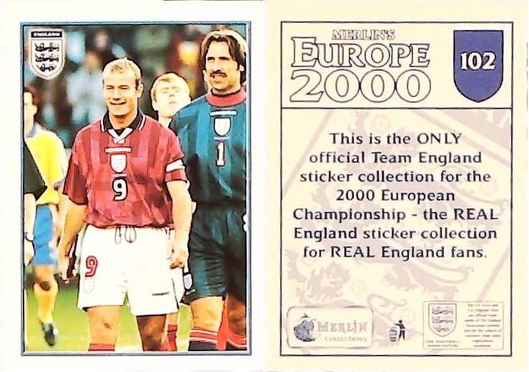Merlin Europe 2000 Football Stickers Group A 2000 Sticker No 102: Alan Shearer, Paul Scholes and David Seaman - Merlin Europe 2000 Football Stickers Group A 2000 Sticker No 102: Alan Shearer, Paul Scholes and David Seaman -