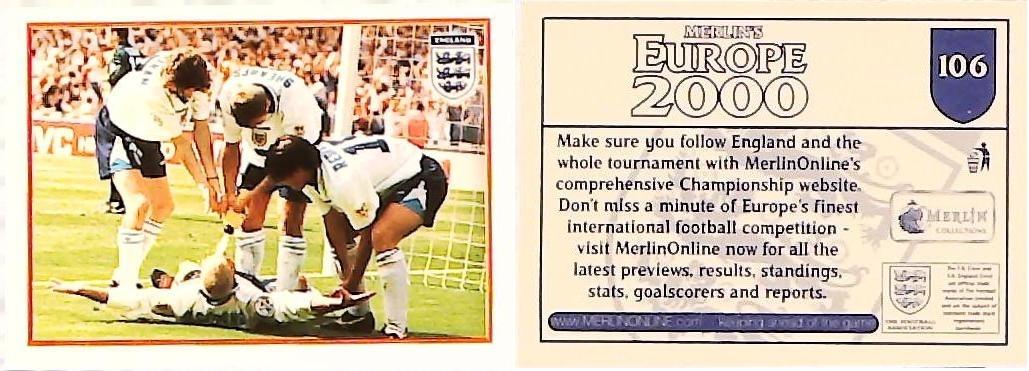 Merlin Europe 2000 Football Stickers Group A 2000 Sticker No 106: Paul Gascoigne - England Merlin Europe 2000 Football Stickers Group A 2000 Sticker No 106: Paul Gascoigne - England