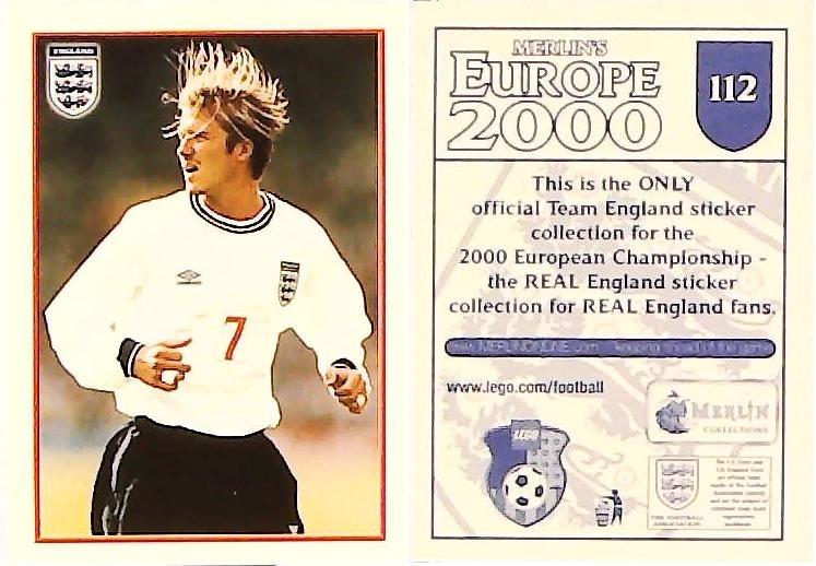 Merlin Europe 2000 Football Stickers Group A 2000 Sticker No 112: David Beckham - England Merlin Europe 2000 Football Stickers Group A 2000 Sticker No 112: David Beckham - England