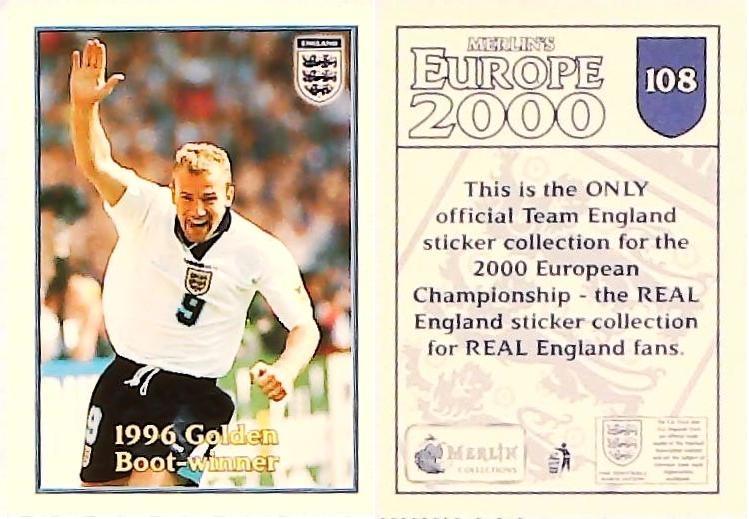Merlin Europe 2000 Football Stickers Group A 2000 Sticker No 108: Alan Shearer - England Merlin Europe 2000 Football Stickers Group A 2000 Sticker No 108: Alan Shearer - England