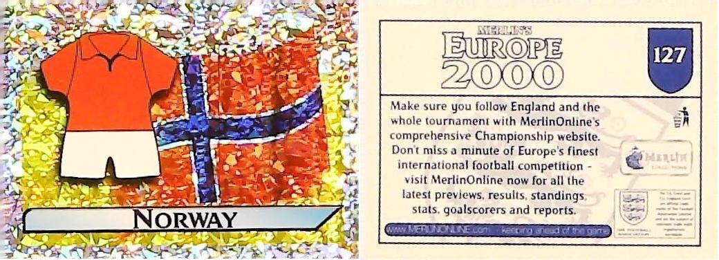 Merlin Europe 2000 Football Stickers Group C 2000 Sticker No 127: Flag and Kit - Norway Merlin Europe 2000 Football Stickers Group C 2000 Sticker No 127: Flag and Kit - Norway