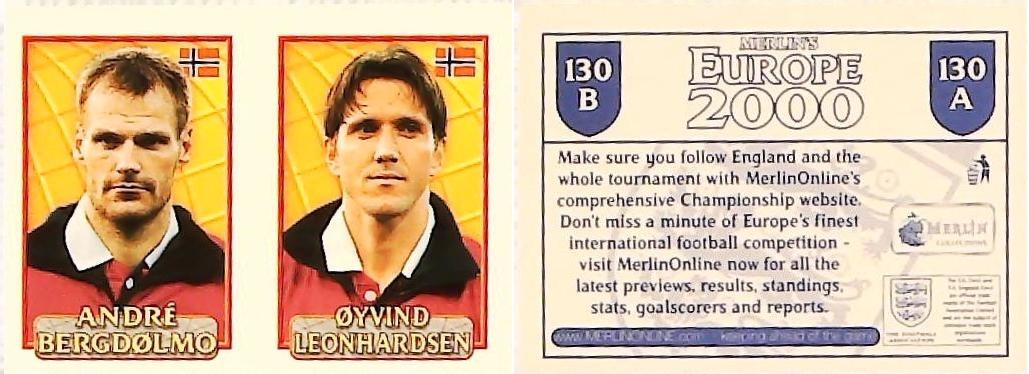 Merlin Europe 2000 Football Stickers Group C 2000 Sticker No 130: André Bergdølmo - Oyvind Leonhardsen - Merlin Europe 2000 Football Stickers Group C 2000 Sticker No 130: André Bergdølmo - Oyvind Leonhardsen -