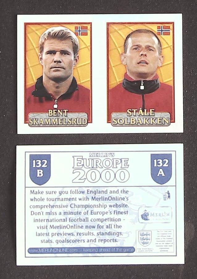 Merlin Europe 2000 Football Stickers Group B 2000 Sticker No 132: Bent Skammelsrud - Stale Merlin Europe 2000 Football Stickers Group B 2000 Sticker No 132: Bent Skammelsrud - Stale
