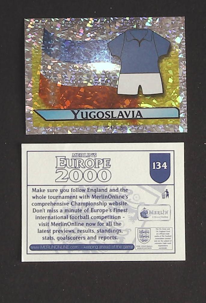Merlin Europe 2000 Football Stickers Group B 2000 Sticker No 134: Flag and Kit - Yugoslavia Merlin Europe 2000 Football Stickers Group B 2000 Sticker No 134: Flag and Kit - Yugoslavia