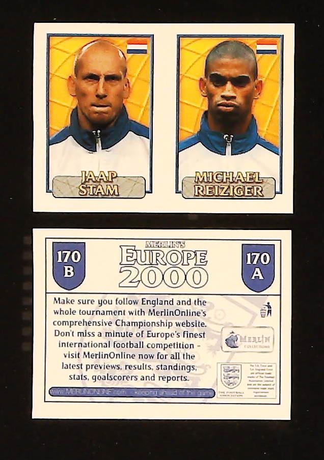 Merlin Europe 2000 Football Stickers Group D No. 170: Jaap Stam - Michael Reiziger - Holland Merlin Europe 2000 Football Stickers Group D No. 170: Jaap Stam - Michael Reiziger - Holland