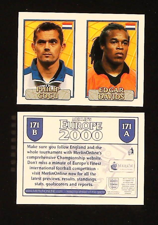 Merlin Europe 2000 Football Stickers Group D No.171: Philip Cocu - Edgar Davids - Holland Merlin Europe 2000 Football Stickers Group D No.171: Philip Cocu - Edgar Davids - Holland