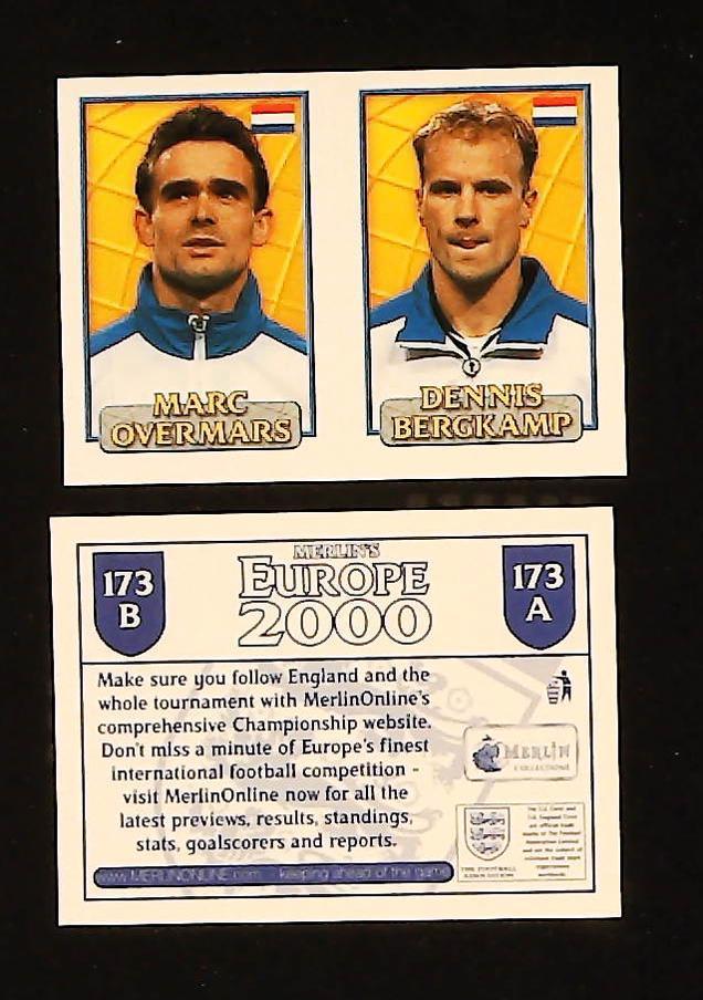 Merlin Europe 2000 Football Stickers Group D No. 173: Marc Overmars - Dennis Bergkamp - Holland Merlin Europe 2000 Football Stickers Group D No. 173: Marc Overmars - Dennis Bergkamp - Holland