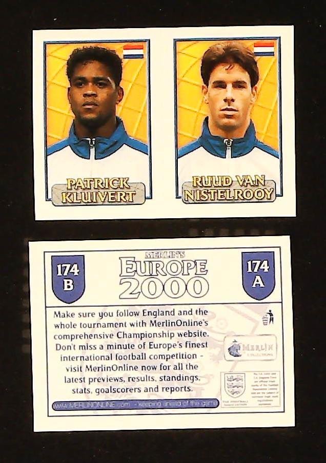 Merlin Europe 2000 Football Stickers Group D No. 174: Patrick Kluivert - Ruud van Nistelrooy - Holland Merlin Europe 2000 Football Stickers Group D No. 174: Patrick Kluivert - Ruud van Nistelrooy - Holland