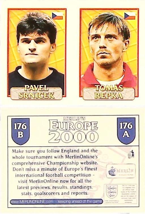 Merlin Europe 2000 Football Stickers Group D No. 176: Pavel Srnicek - Tomas Repka - Czech Republic Merlin Europe 2000 Football Stickers Group D No. 176: Pavel Srnicek - Tomas Repka - Czech Republic