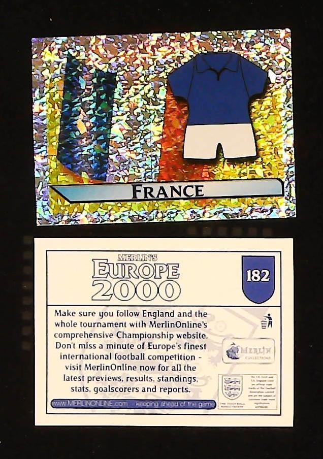 Merlin Europe 2000 Football Stickers Group D No.182: Flag and Kit - France Merlin Europe 2000 Football Stickers Group D No.182: Flag and Kit - France