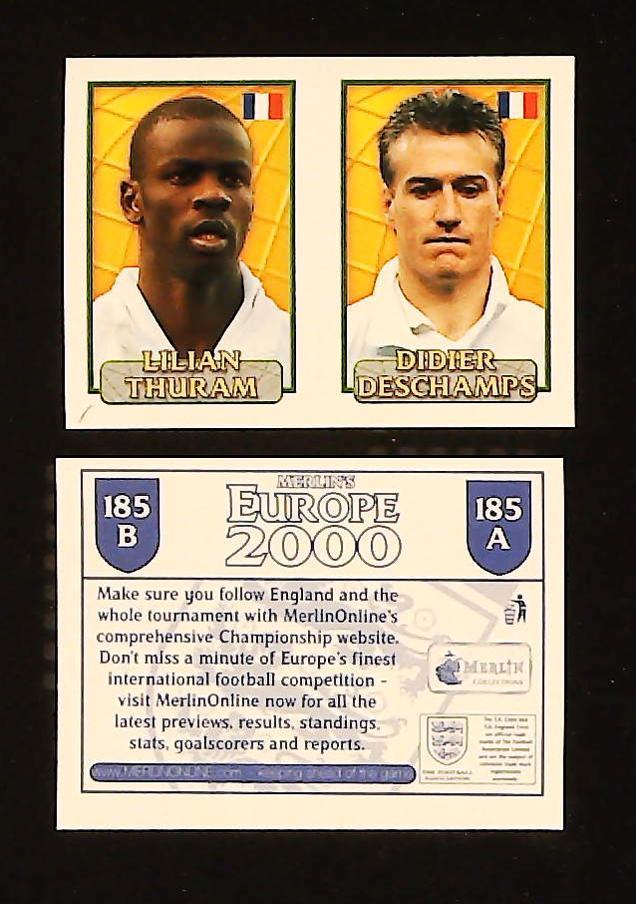 Merlin Europe 2000 Football Stickers Group D No. 185: Lilian Thuram - Didier Deschamps - France Merlin Europe 2000 Football Stickers Group D No. 185: Lilian Thuram - Didier Deschamps - France