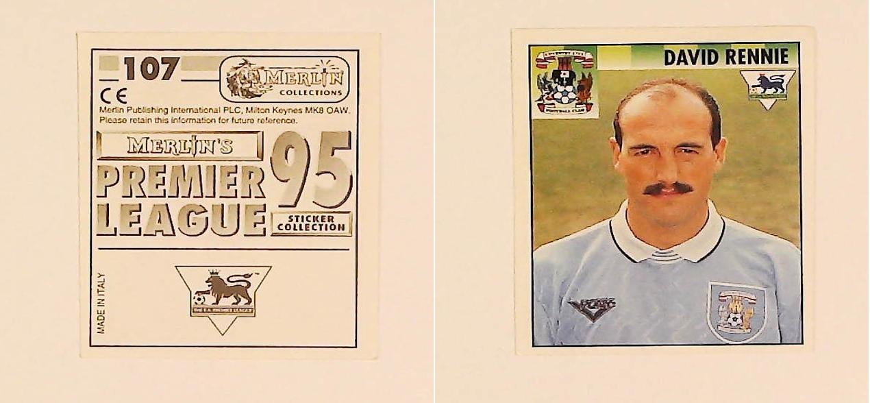 Merlin FA Premier League 95 Sticker No 107. David Rennie (Coventry City) Merlin FA Premier League 95 Sticker No 107. David Rennie (Coventry City)