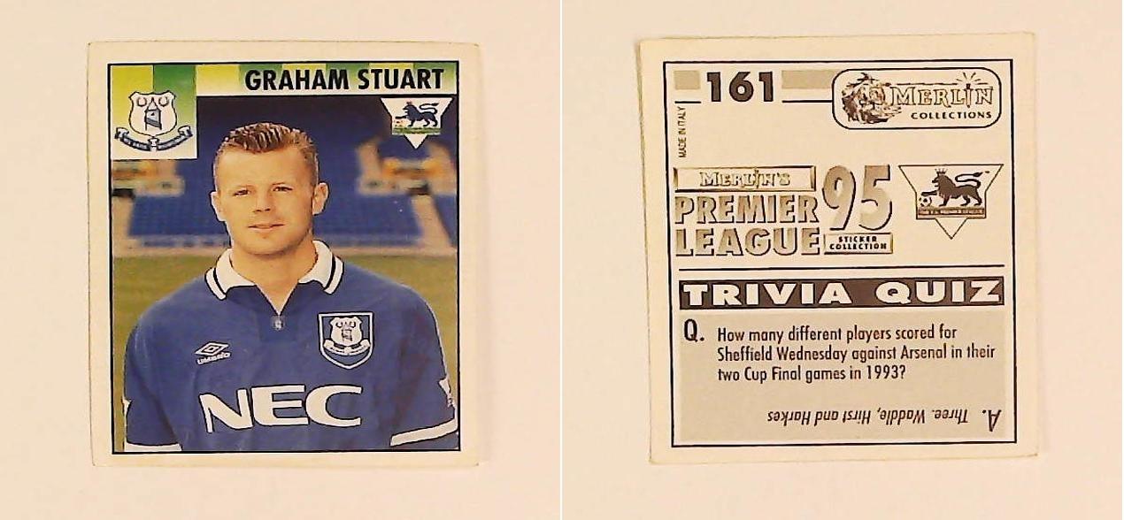 Merlin FA Premier League 95 Sticker No 161. Graham Stuart (Everton) Merlin FA Premier League 95 Sticker No 161. Graham Stuart (Everton)