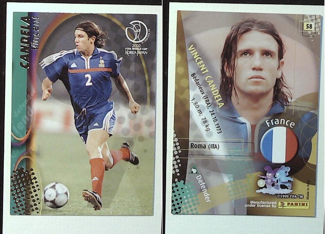 PANINI 2002 WORLD CUP FOOTBALL CARDS FRANCE No58 VINCENT CANDELA PANINI 2002 WORLD CUP FOOTBALL CARDS FRANCE No58 VINCENT CANDELA