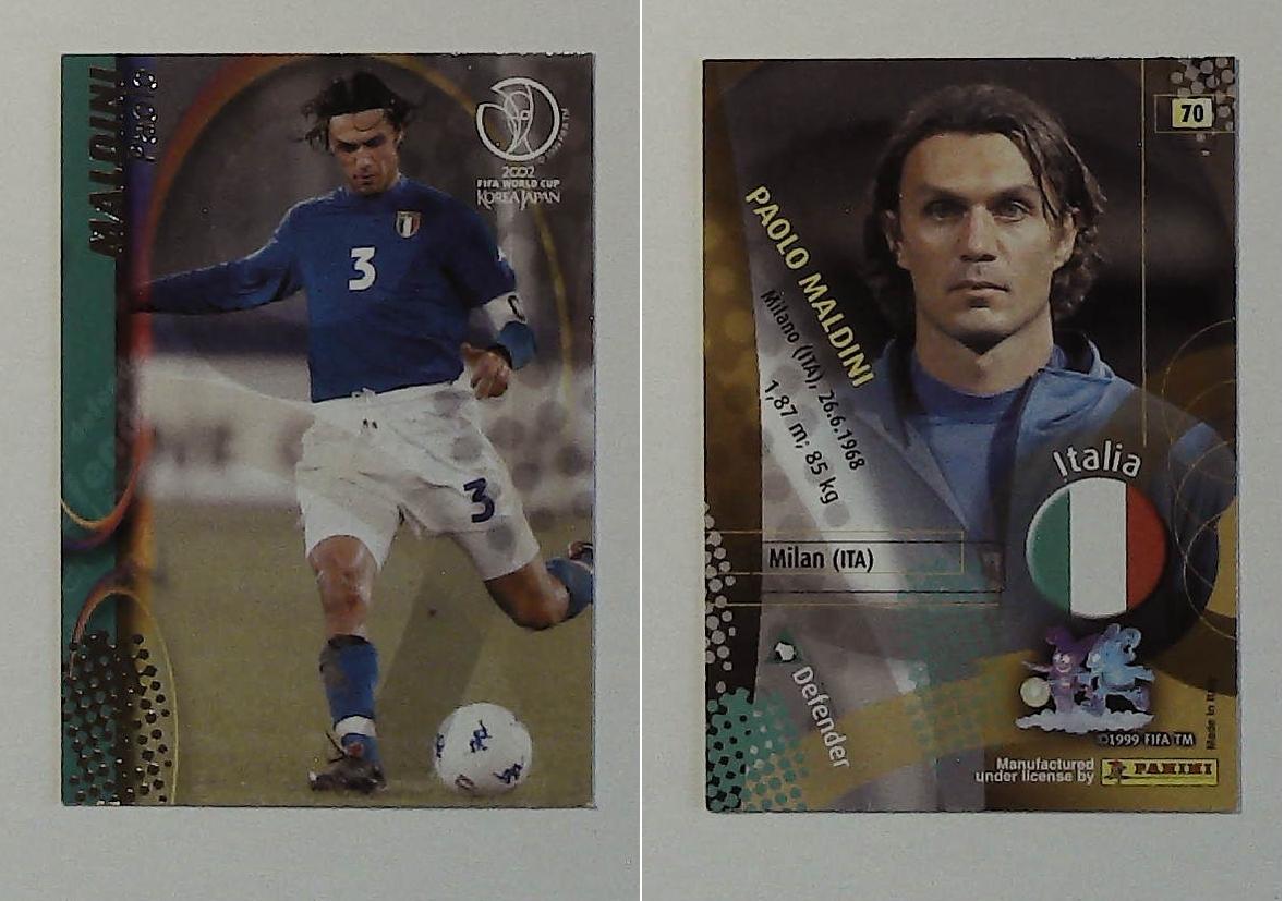 PANINI 2002 WORLD CUP FOOTBALL CARDS ITALY No70 PAOLO MALDINI PANINI 2002 WORLD CUP FOOTBALL CARDS ITALY No70 PAOLO MALDINI