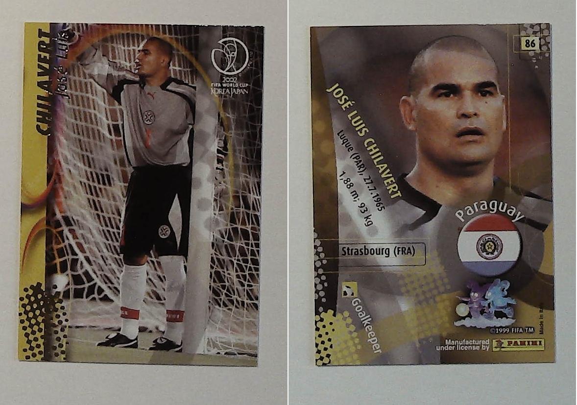 PANINI 2002 WORLD CUP FOOTBALL CARDS No86 PARAGUAY JOSE LUIS CHILAVERT PANINI 2002 WORLD CUP FOOTBALL CARDS No86 PARAGUAY JOSE LUIS CHILAVERT