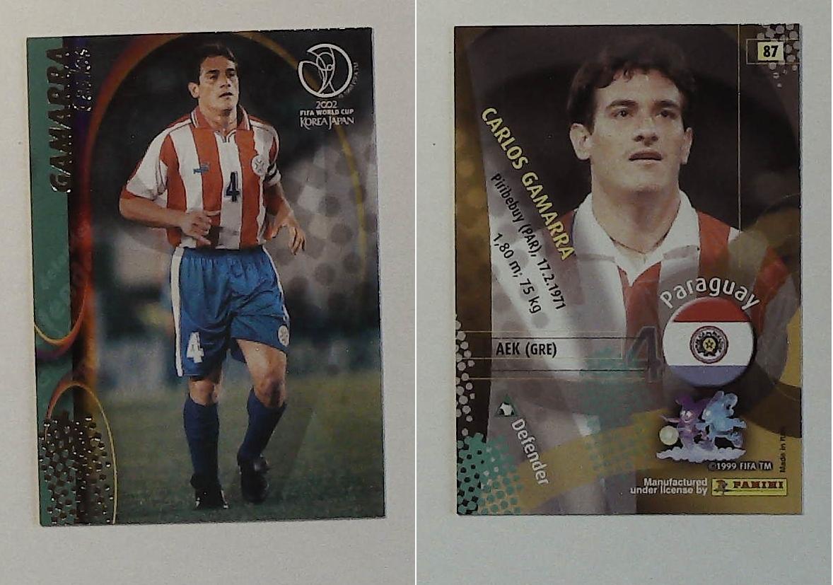 PANINI 2002 WORLD CUP FOOTBALL CARDS No87 PARAGUAY CARLOS GAMARRA PANINI 2002 WORLD CUP FOOTBALL CARDS No87 PARAGUAY CARLOS GAMARRA