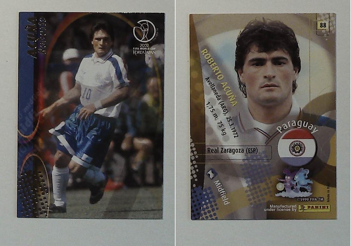 PANINI 2002 WORLD CUP FOOTBALL CARDS No88 PARAGUAY ROBERTO ACUNA PANINI 2002 WORLD CUP FOOTBALL CARDS No88 PARAGUAY ROBERTO ACUNA