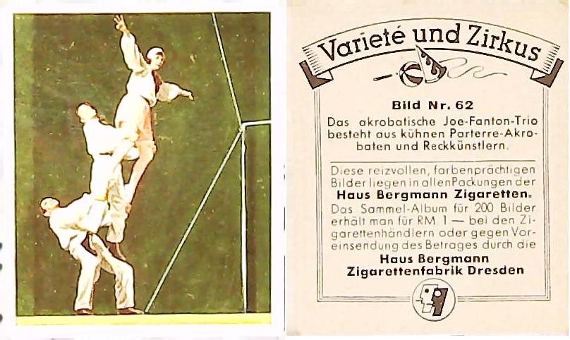 Bergmann Variety & CircusGerman Cigarette Card No 62