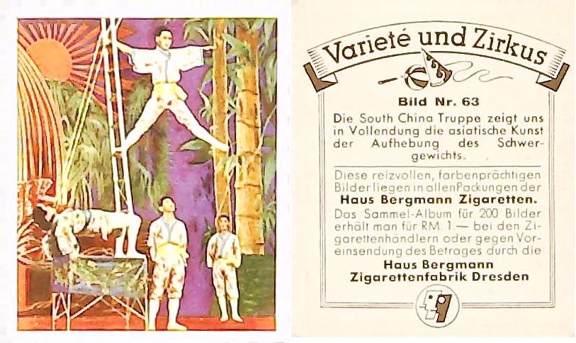Bergmann Variety & CircusGerman Cigarette Card No 63
