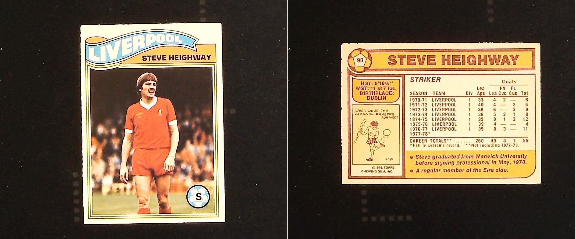 Topps Chewing Gum Orange Back Football Cards - 1978 No.90 Steve Heighway Liverpool Topps Chewing Gum Orange Back Football Cards - 1978 No.90 Steve Heighway Liverpool