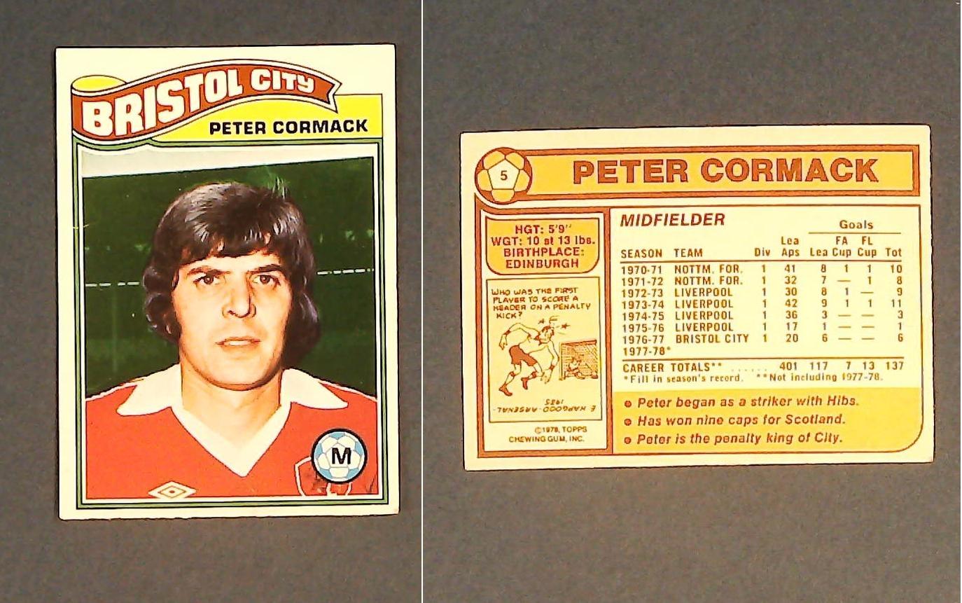 Topps Chewing Gum Orange Back Football Cards - 1978 No 5 Peter Cormack Bristol City Topps Chewing Gum Orange Back Football Cards - 1978 No 5 Peter Cormack Bristol City